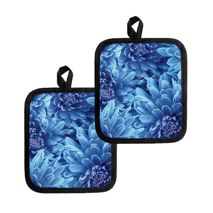 Blue Chrysanthemum Flower Print Pot Holders