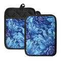 Blue Chrysanthemum Flower Print Pot Holders With Pocket