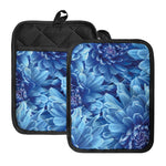 Blue Chrysanthemum Flower Print Pot Holders With Pocket