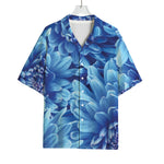 Blue Chrysanthemum Flower Print Rayon Hawaiian Shirt