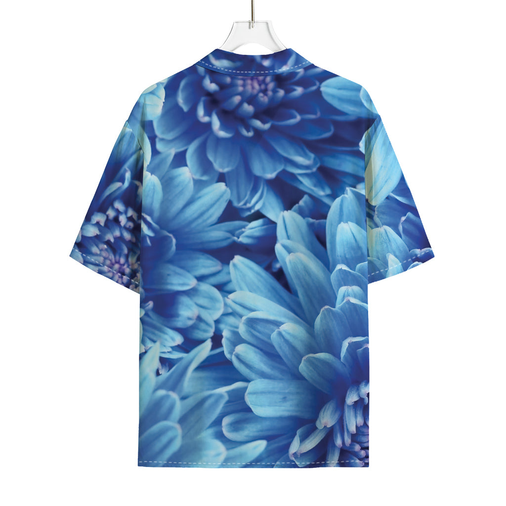 Blue Chrysanthemum Flower Print Rayon Hawaiian Shirt