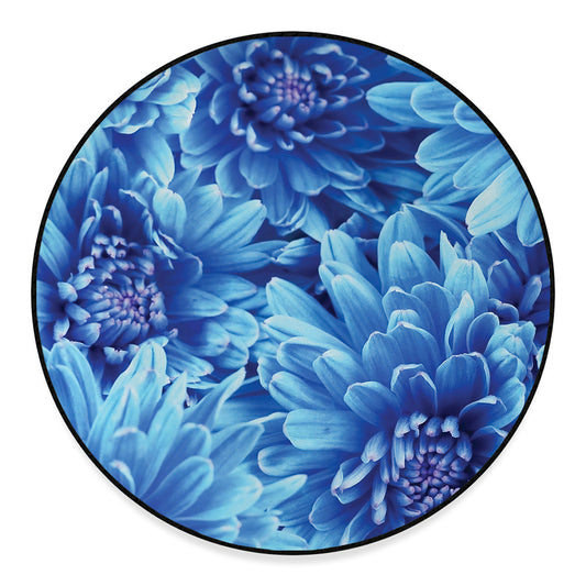 Blue Chrysanthemum Flower Print Round Floor Mat