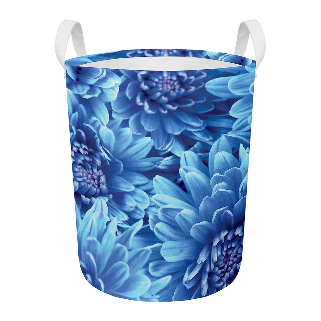 Blue Chrysanthemum Flower Print Round Laundry Basket