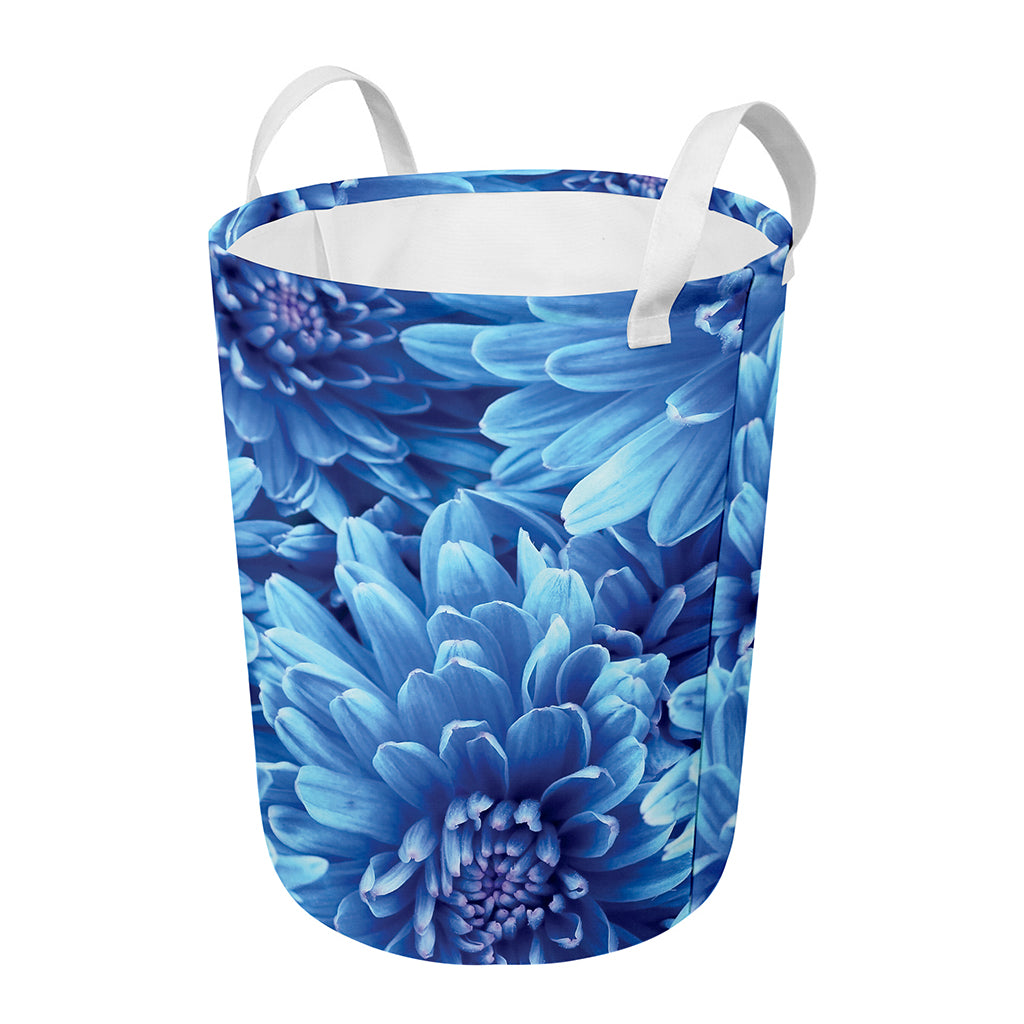 Blue Chrysanthemum Flower Print Round Laundry Basket