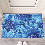 Blue Chrysanthemum Flower Print Rubber Doormat