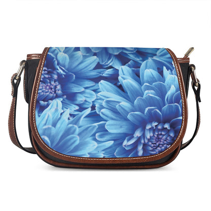 Blue Chrysanthemum Flower Print Saddle Bag