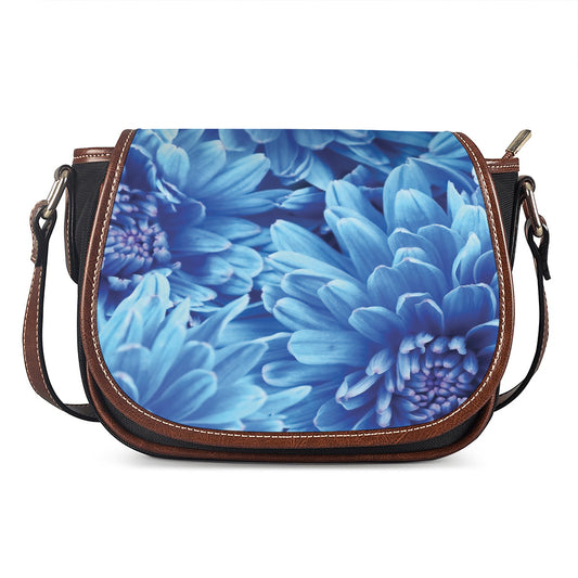 Blue Chrysanthemum Flower Print Saddle Bag
