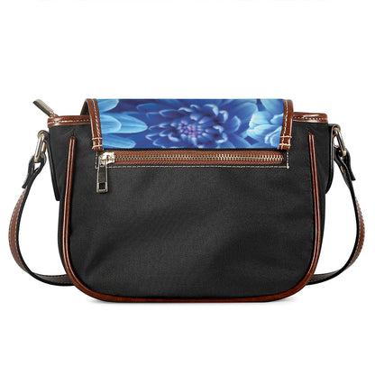 Blue Chrysanthemum Flower Print Saddle Bag