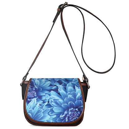 Blue Chrysanthemum Flower Print Saddle Bag
