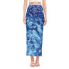 Blue Chrysanthemum Flower Print Side Slit Maxi Skirt