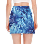 Blue Chrysanthemum Flower Print Side Slit Mini Skirt