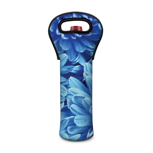 Blue Chrysanthemum Flower Print Single Neoprene Wine Tote