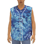 Blue Chrysanthemum Flower Print Sleeveless Baseball Jersey