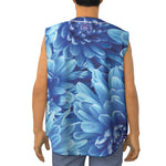 Blue Chrysanthemum Flower Print Sleeveless Baseball Jersey