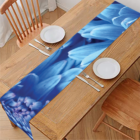Blue Chrysanthemum Flower Print Table Runner