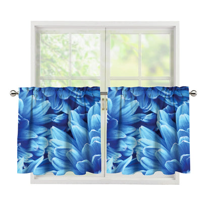 Blue Chrysanthemum Flower Print Tier Curtains