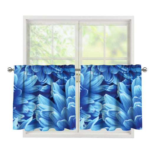 Blue Chrysanthemum Flower Print Tier Curtains