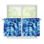 Blue Chrysanthemum Flower Print Tier Curtains