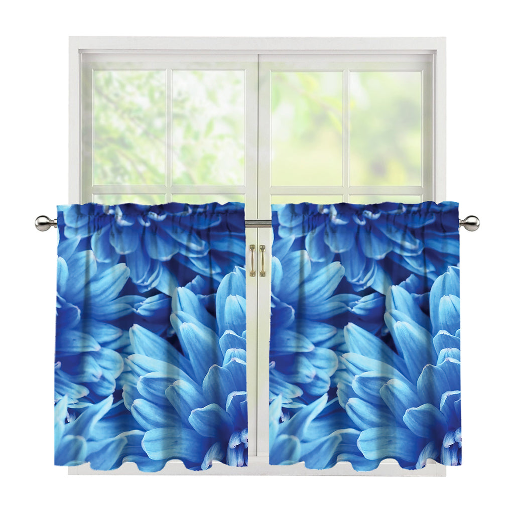 Blue Chrysanthemum Flower Print Tier Curtains