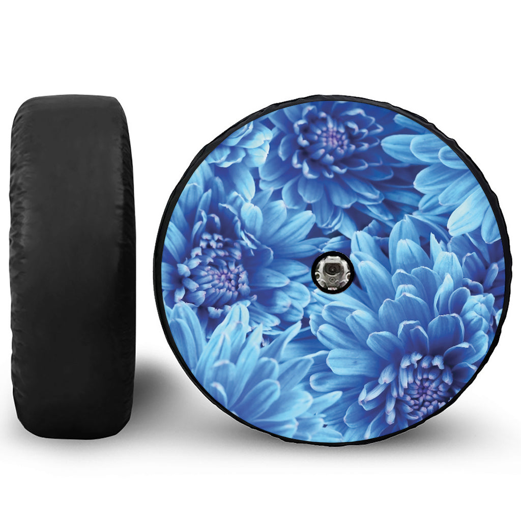 Blue Chrysanthemum Flower Print Tire Cover With Camera Hole