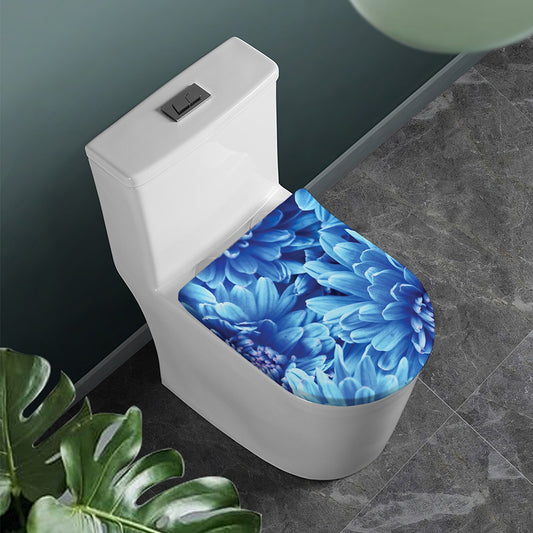 Blue Chrysanthemum Flower Print Toilet Lid Cover