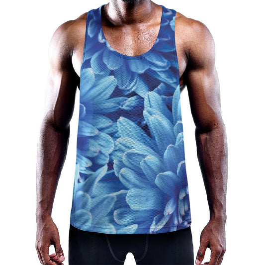 Blue Chrysanthemum Flower Print Training Tank Top
