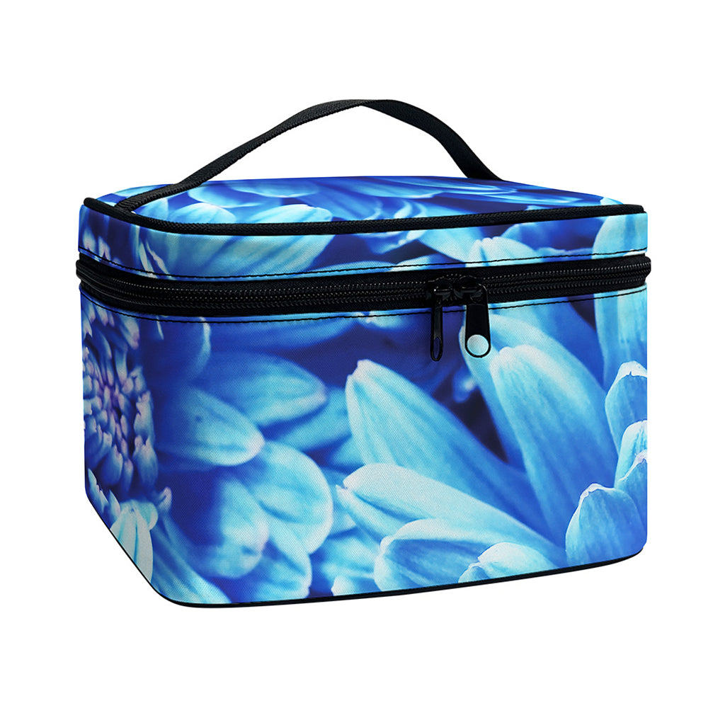 Blue Chrysanthemum Flower Print Travel Makeup Bag