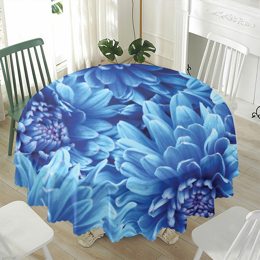 Blue Chrysanthemum Flower Print Waterproof Round Tablecloth