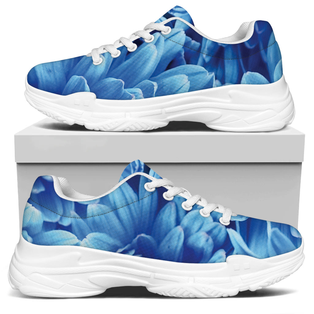 Blue Chrysanthemum Flower Print White Chunky Shoes