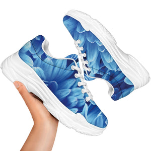 Blue Chrysanthemum Flower Print White Chunky Shoes