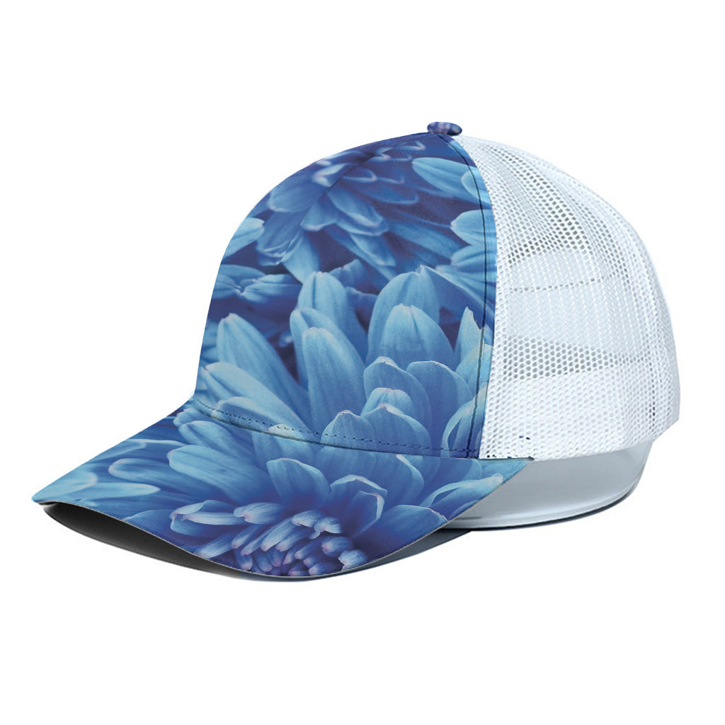 Blue Chrysanthemum Flower Print White Mesh Trucker Cap