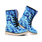Blue Chrysanthemum Flower Print Winter Boots