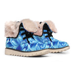 Blue Chrysanthemum Flower Print Winter Boots