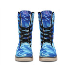 Blue Chrysanthemum Flower Print Winter Boots