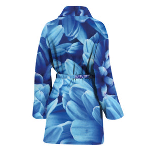 Blue Chrysanthemum Flower Print Women's Bathrobe