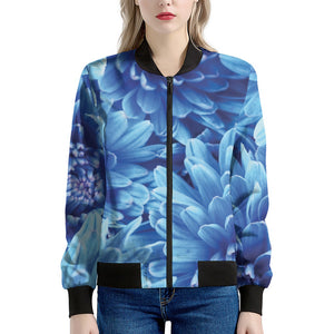 Blue Chrysanthemum Flower Print Women's Bomber Jacket