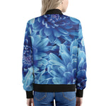 Blue Chrysanthemum Flower Print Women's Bomber Jacket