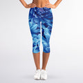 Blue Chrysanthemum Flower Print Women's Capri Leggings