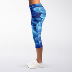 Blue Chrysanthemum Flower Print Women's Capri Leggings