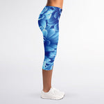 Blue Chrysanthemum Flower Print Women's Capri Leggings