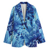 Blue Chrysanthemum Flower Print Women's Cotton Blazer