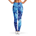 Blue Chrysanthemum Flower Print Women's Leggings