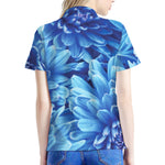 Blue Chrysanthemum Flower Print Women's Polo Shirt