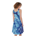 Blue Chrysanthemum Flower Print Women's Sleeveless Dress