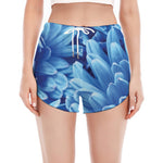 Blue Chrysanthemum Flower Print Women's Split Running Shorts