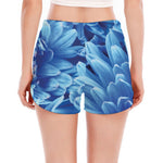 Blue Chrysanthemum Flower Print Women's Split Running Shorts