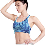 Blue Chrysanthemum Flower Print Women's Sports Bra