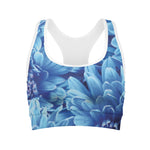 Blue Chrysanthemum Flower Print Women's Sports Bra