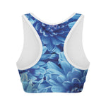 Blue Chrysanthemum Flower Print Women's Sports Bra