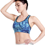 Blue Chrysanthemum Flower Print Women's Sports Bra